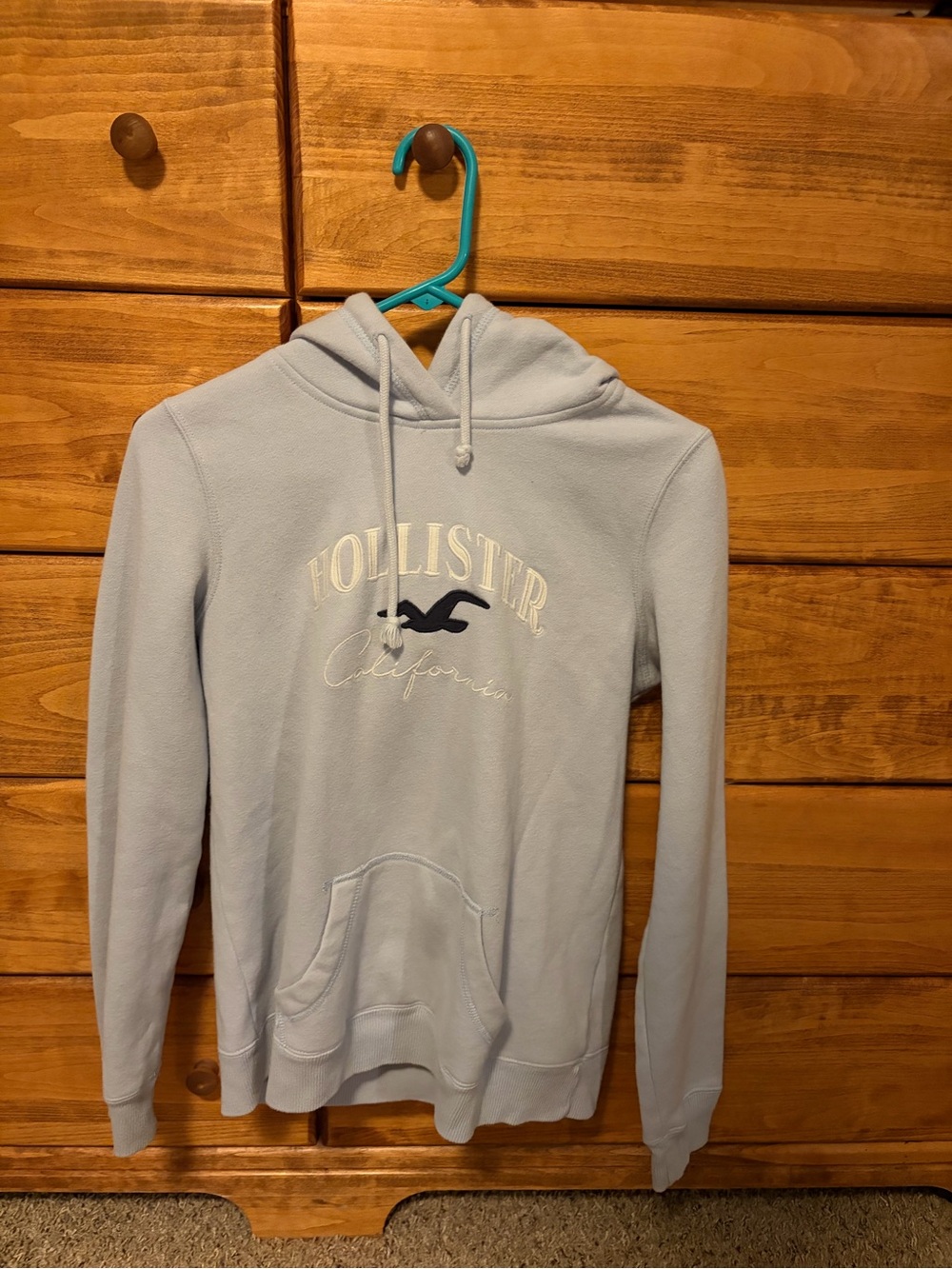 Hollister Pale Blue Pullover Hoodie with Logo
